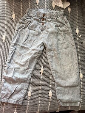 Boys Zara Light Gray Pull-On Linen-Blend Pants